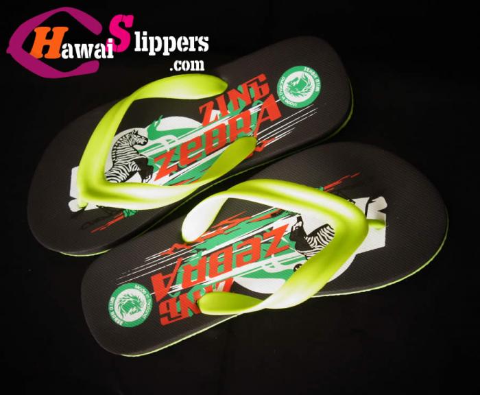 Pvc Strap Vibrant Green Colorful Zing Zebra Printed Slippers