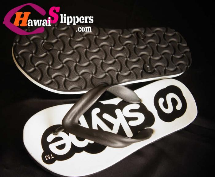 Thailand Black And White Skype Printed Rubber Slipper Eva And Pvc Strap