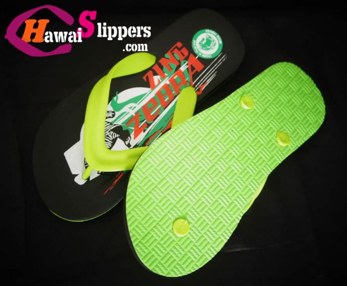Vibrant Green Printed Zing Zebra Slippers With Wild Horse Logo